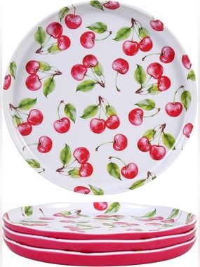 Cherry Melamine Plates, 8 Inch Red , Set of FOUR